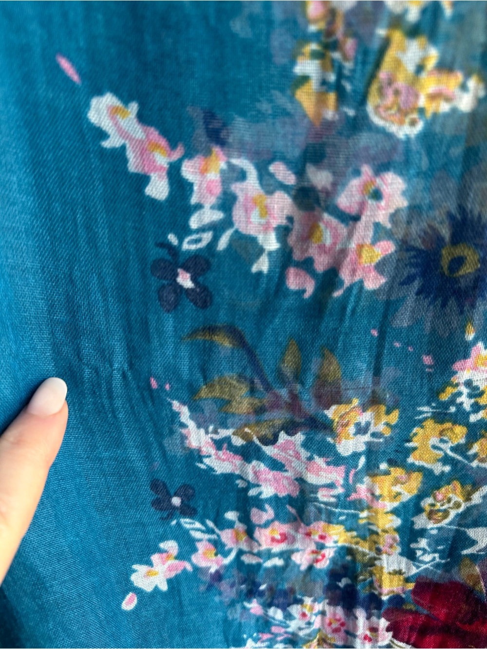 Floral Watercolor Viscose Scarf Blue Pink Sheer Boho Cottagecore Romantic 62x40 - Picture 4 of 10